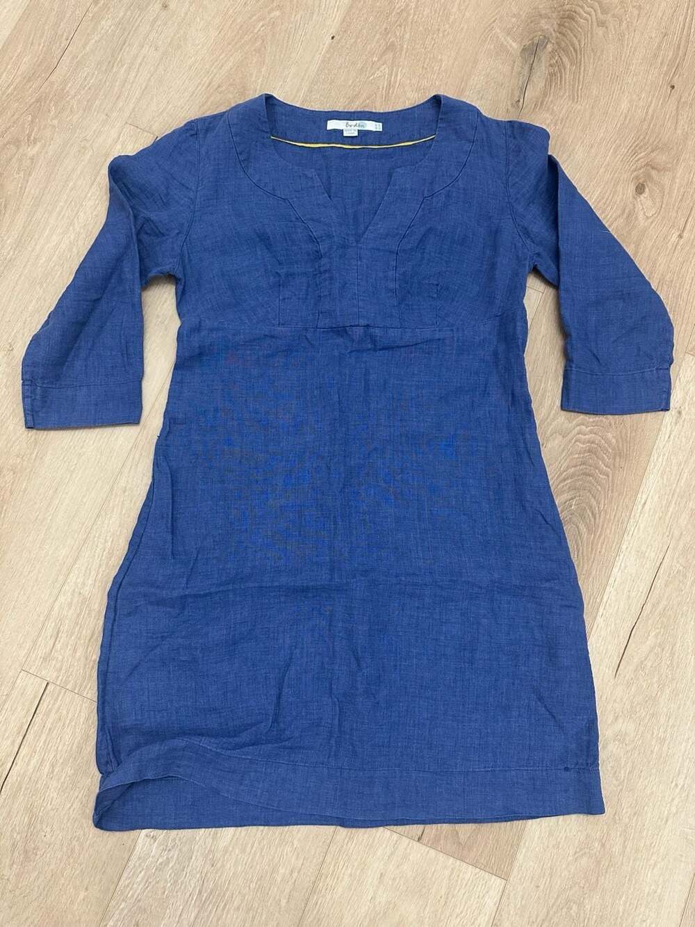 Boden Linen Tunic Dress Size US 4P Blue 3/4 Sleeve
